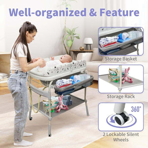 Toddly FlexiBathe adjustable baby changing table with fold-flat bath