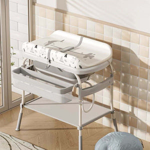 Toddly FlexiBathe 2-in-1 adjustable baby bathtub and changing table with storage and lockable wheels