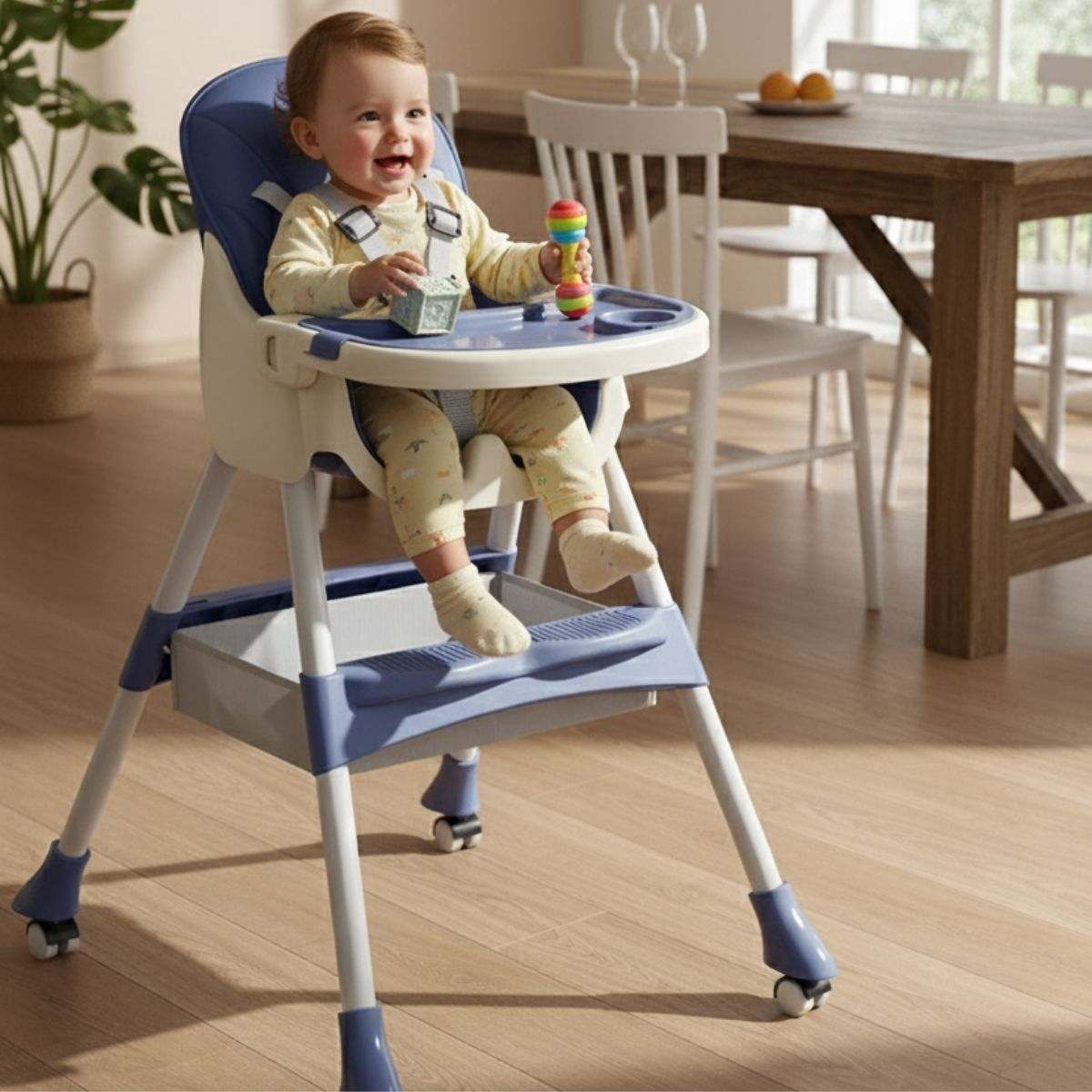 Toddly FlexiGrow high chair with 5-point harness and adjustable tray for infants and toddlers