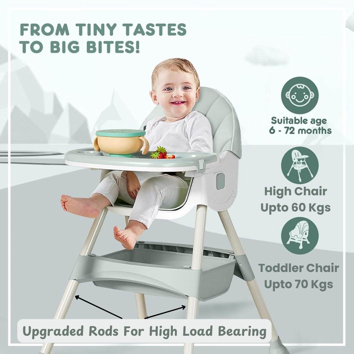 Toddly FlexiGrow high chair 4-in-1 adjustable baby and toddler seat with 5-point harness and foldable design