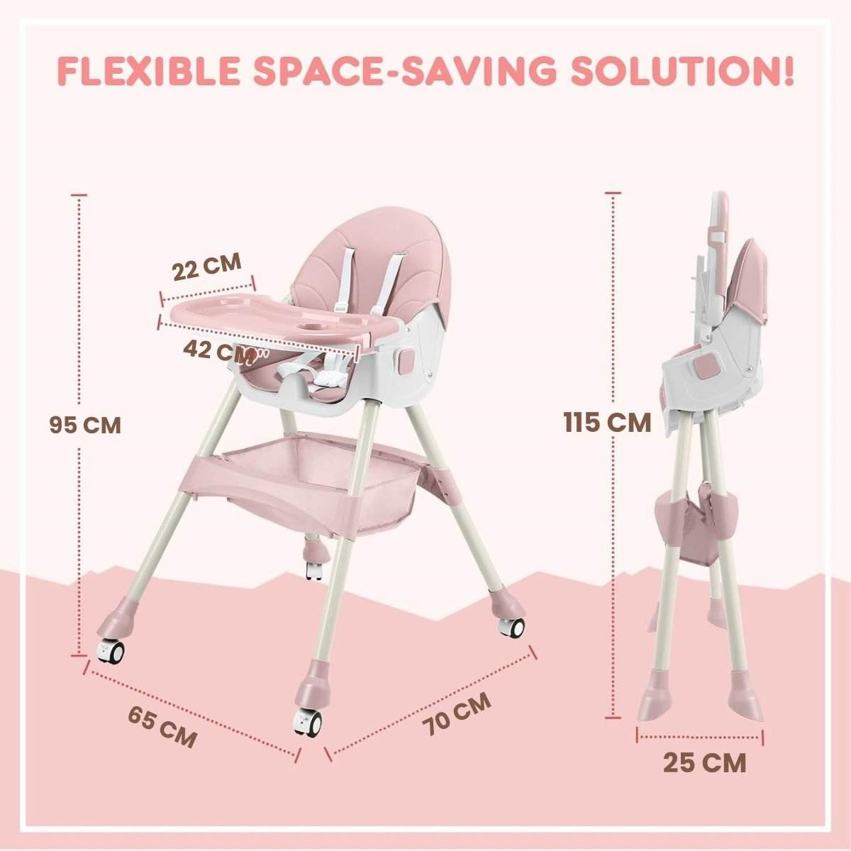 Toddly FlexiGrow high chair 4-in-1 with adjustable tray, 5-point harness, and foldable design for toddler safety and comfort