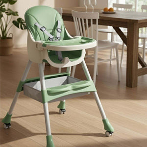 Toddly FlexiGrow high chair with adjustable tray, 5-point harness, and foldable design for infants and toddlers