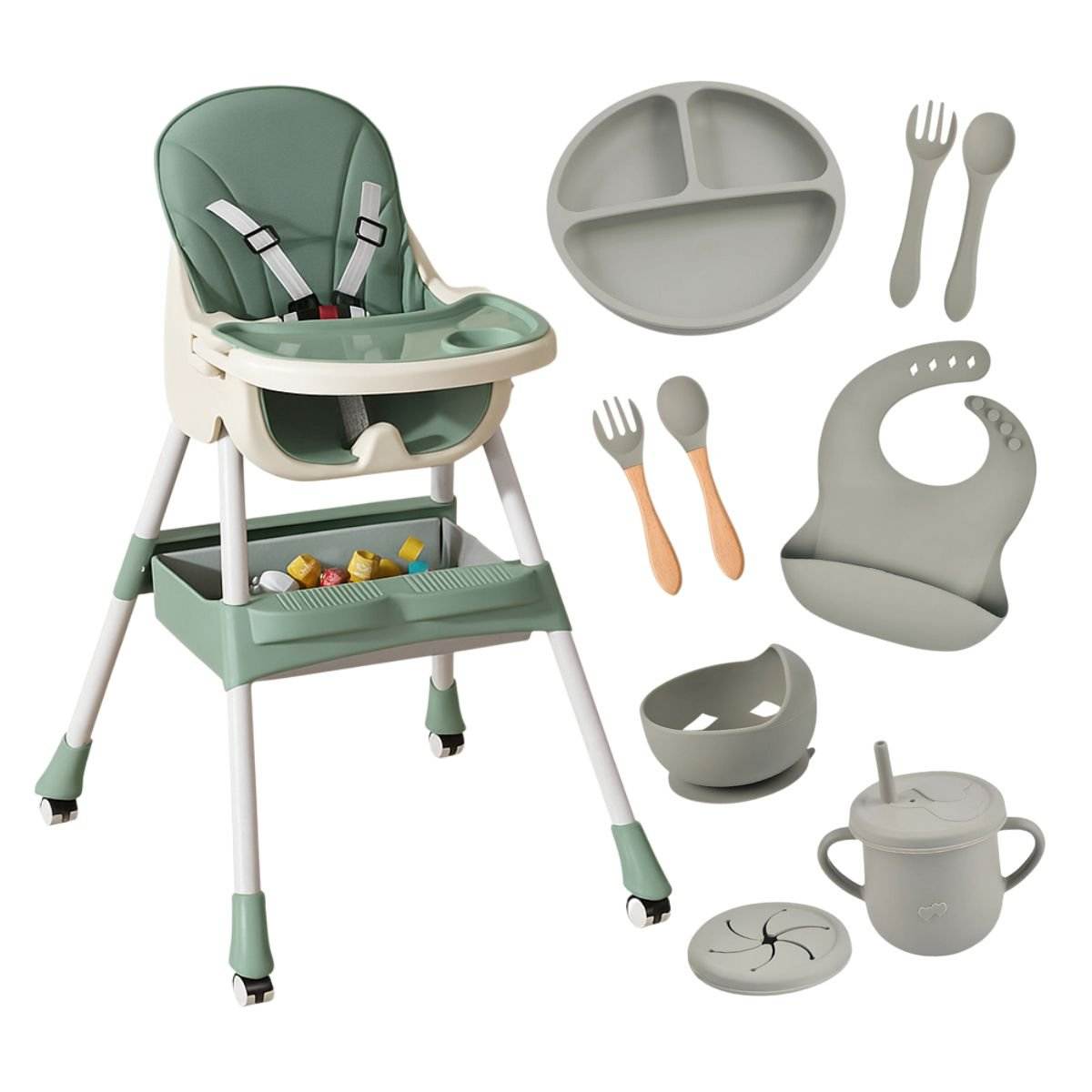Toddly FlexiGrow high chair with adjustable tray and 5-point safety harness