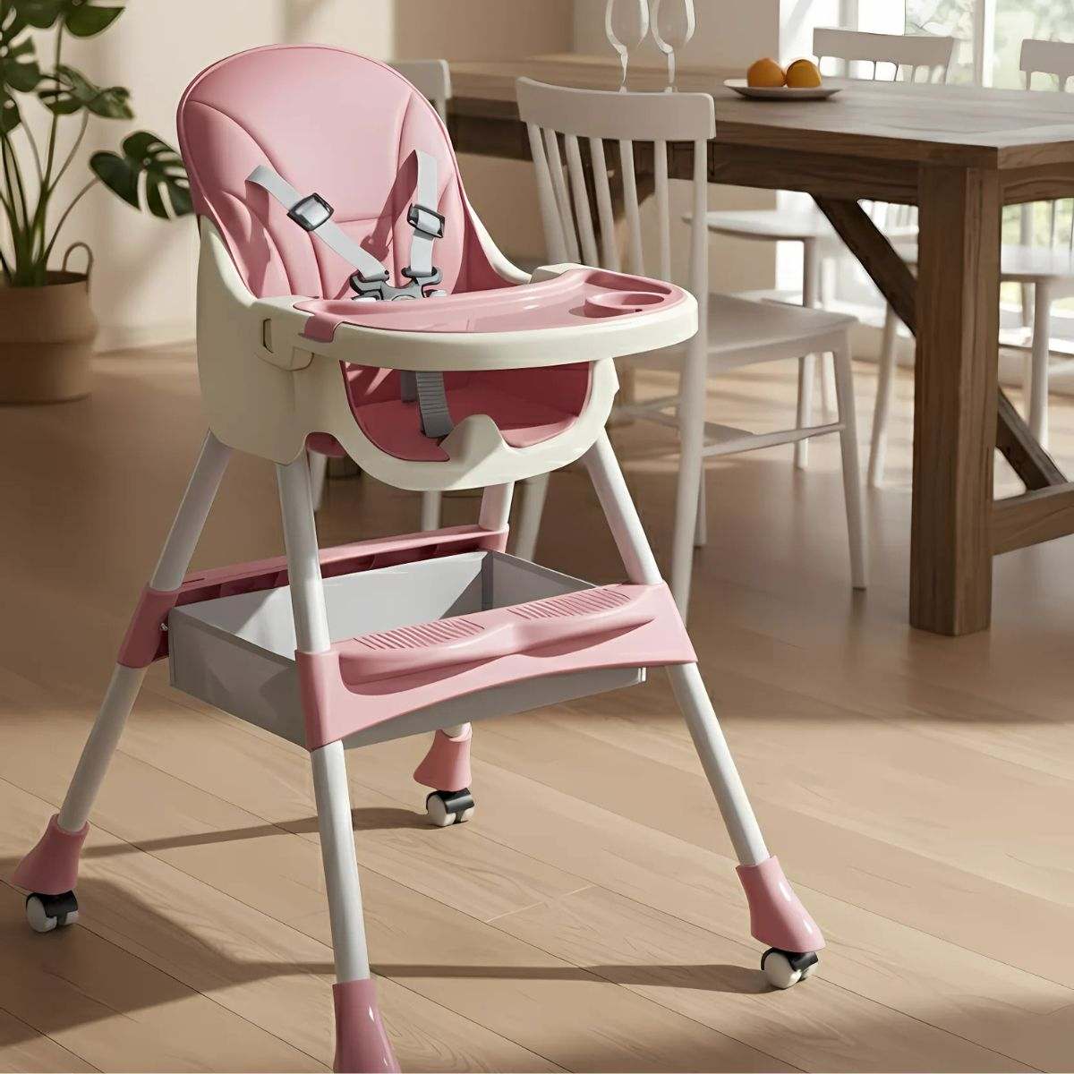 Toddly FlexiGrow high chair in 4-in-1 adjustable baby feeding chair with safety harness and foldable design