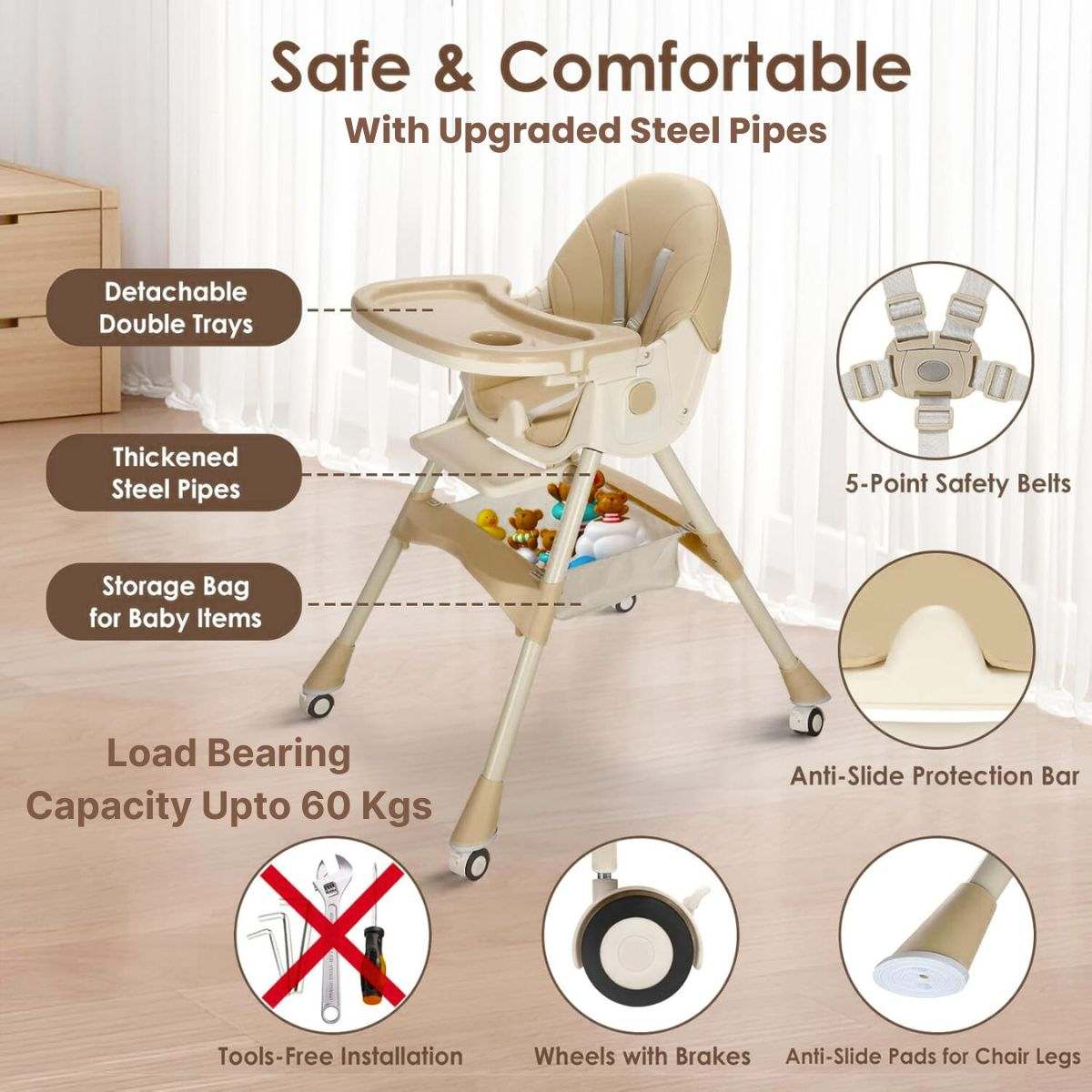 Toddly FlexiGrow high chair with 4-in-1 adjustable design and enhanced safety features