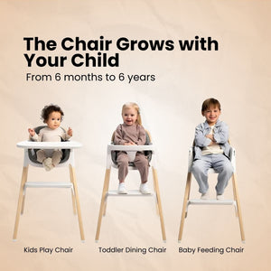 Toddly FlexiGrow Beechwood Baby High Chair Ergonomic 3 - in - 1 with Adjustable Footrest High Chair