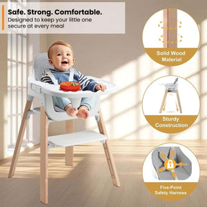 Toddly FlexiGrow Beechwood ergonomic 3-in-1 baby high chair with adjustable footrest and natural wood design