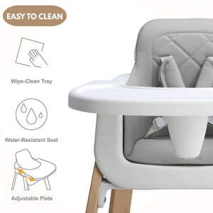 Toddly FlexiGrow Beechwood Baby High Chair Ergonomic 3 - in - 1 with Adjustable Footrest High Chair