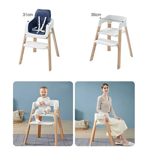 Toddly FlexiGrow Beechwood 3-in-1 adjustable ergonomic baby high chair with natural wood legs and safety harness