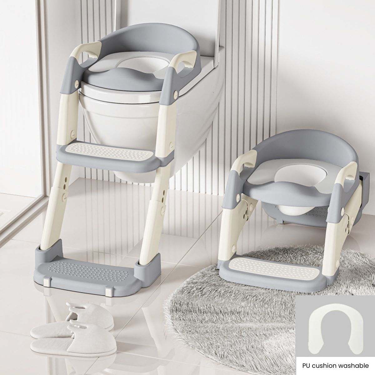 Toddly GrowStep 2 - in - 1 Potty Training Seat & Stool | Safe, Adjustable, & Foldable Toddler Toilet Trainer Baby Stool & Toilet Seat