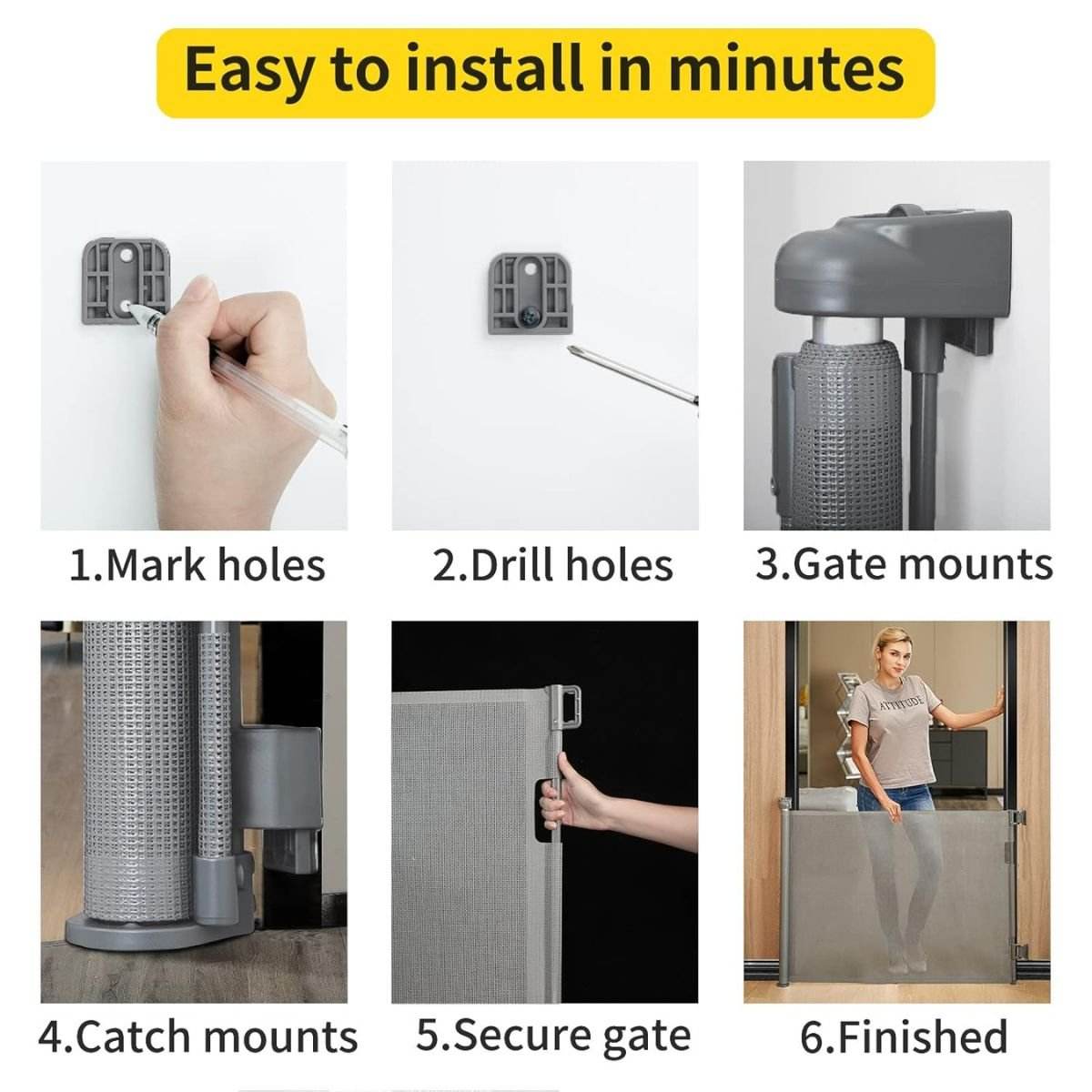 Toddly GuardMate Retractable Baby Gate extra-wide mesh safety gate for babies and pets with one-handed operation and no-trip design