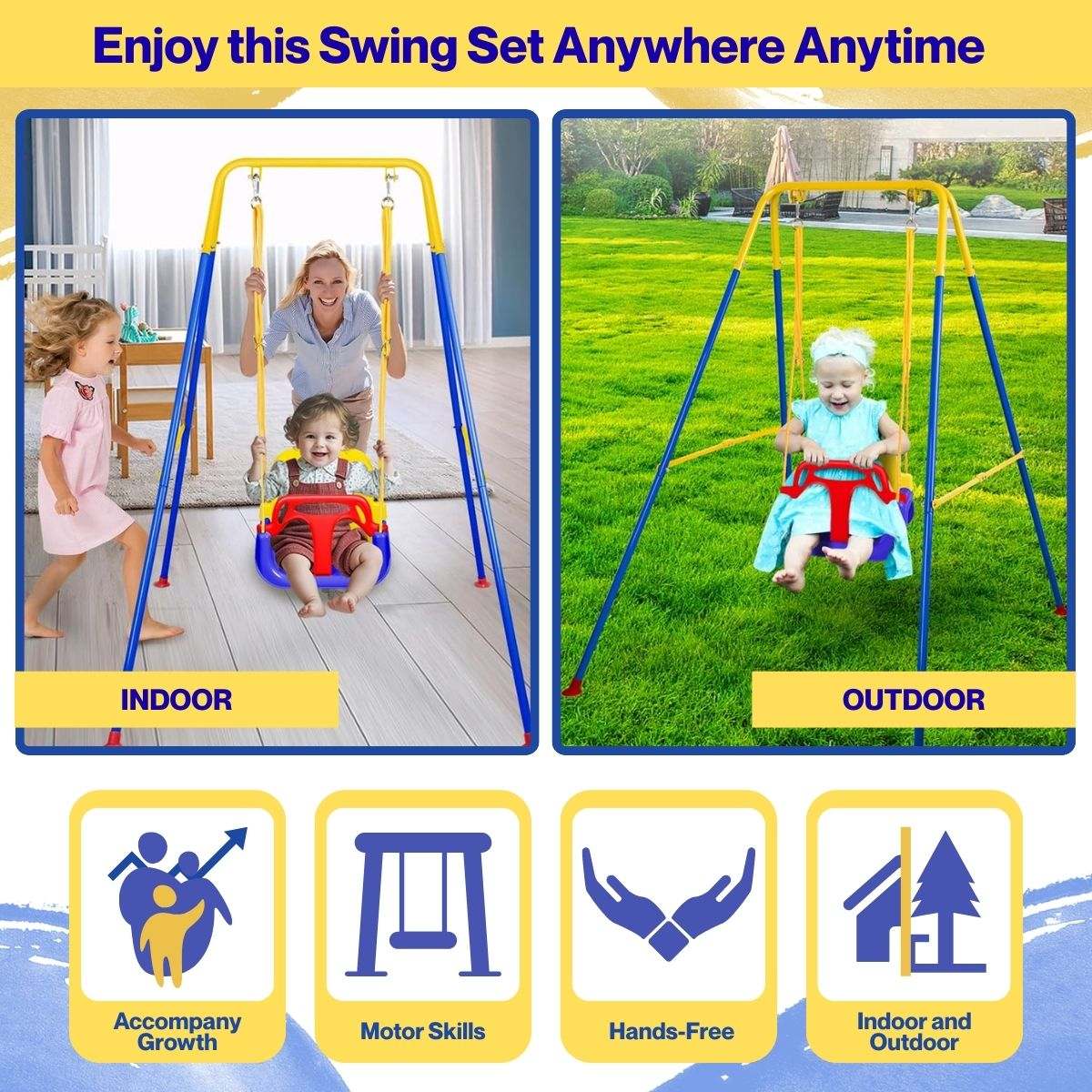 Toddly JoySwing durable 2-in-1 toddler swing and jolly jumper with stainless steel frame and safety harness