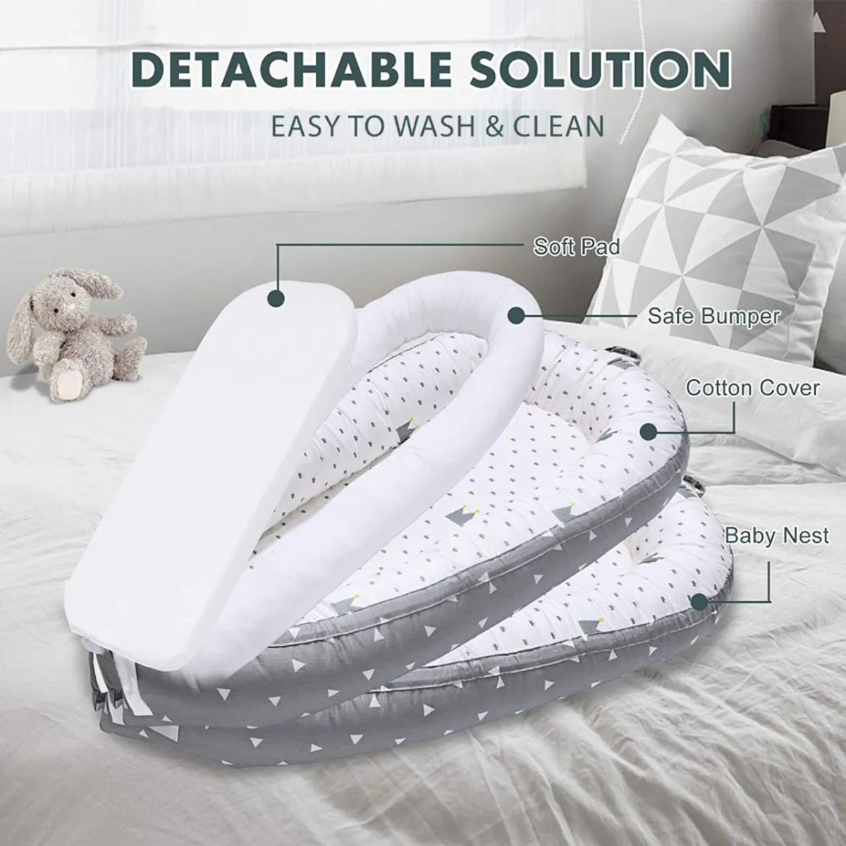 Toddly SnuggleNest Baby Nest Adjustable Baby Lounger 100% Cotton OEKO - Tex Certified Baby Nest
