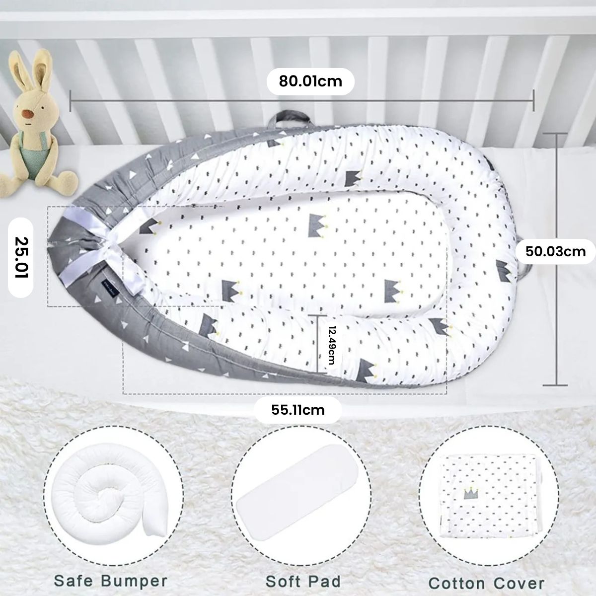 Toddly SnuggleNest Baby Nest Adjustable Baby Lounger 100% Cotton OEKO - Tex Certified Baby Nest