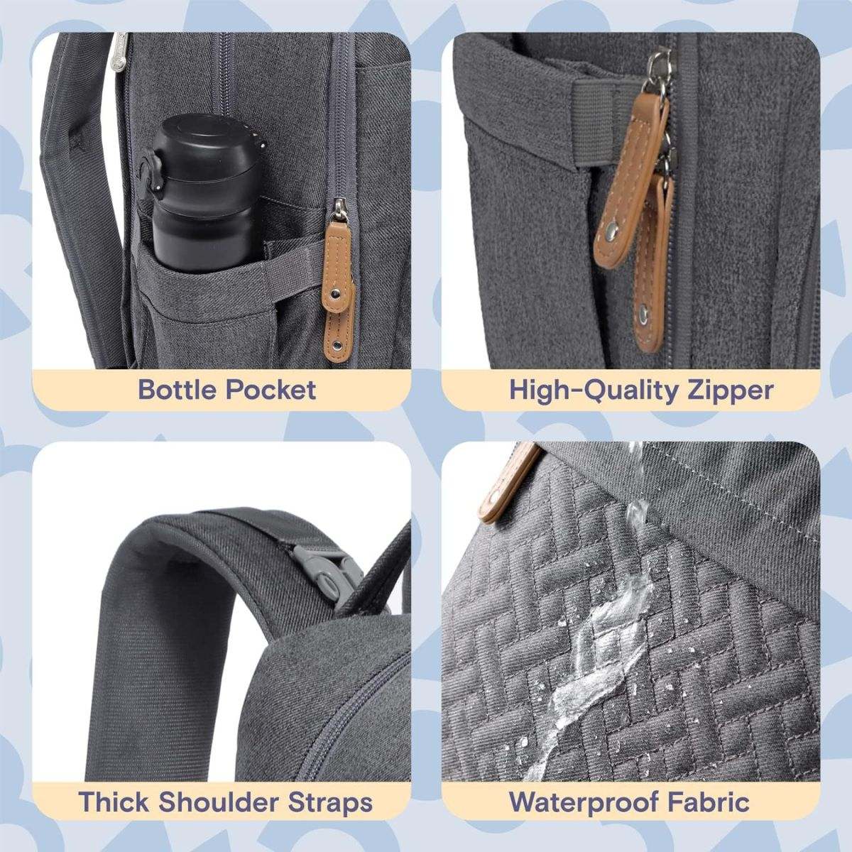 Toddly Urban Ease Series waterproof diaper bag with multiple compartments and portable changing pad