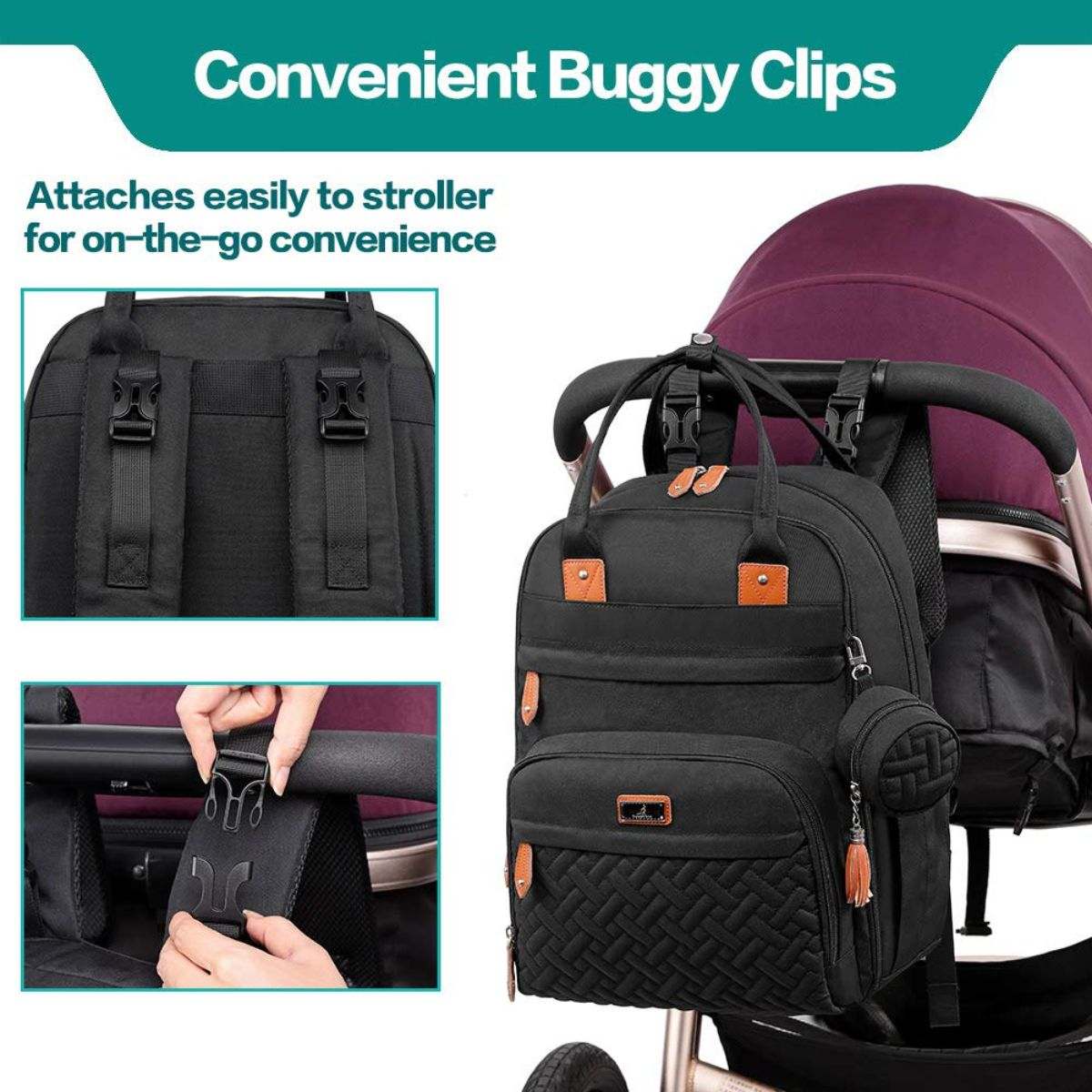 Toddly Urban Ease Series waterproof diaper bag with multiple compartments and portable changing pad