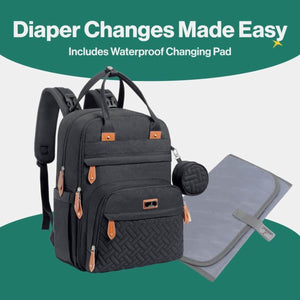 Toddly Urban Ease Series waterproof diaper bag with multiple compartments and portable changing pad for organized baby essentials on the go