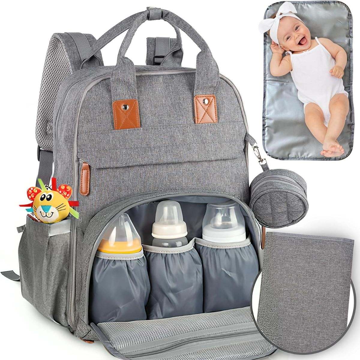 Toddly Urban Ease Series waterproof diaper bag with multiple compartments and portable changing pad for baby essentials