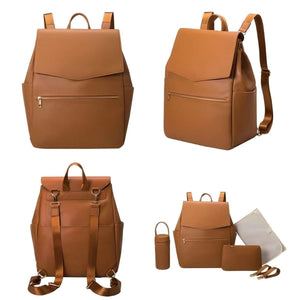 UrbanEase Vegan Leather Backpack stylish waterproof nappy bag for modern parents