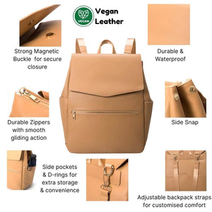UrbanEase Vegan Leather Backpack stylish waterproof nappy bag for modern parents