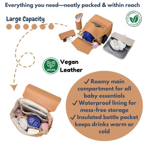 Toddly UrbanEase Vegan Leather Nappy Bag – Stylish, Spacious & Waterproof Nappy Bags