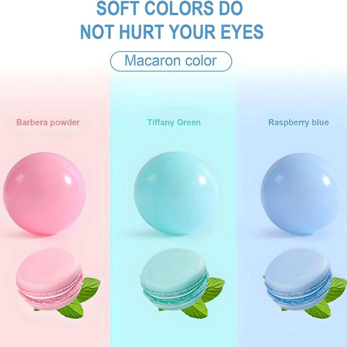 BabiePlay Colourful Odyssey Ball Pit Balls in pastel macaron colors including Barbera powder pink, Tiffany green, and Raspberry blue with soft, eye-friendly tones.