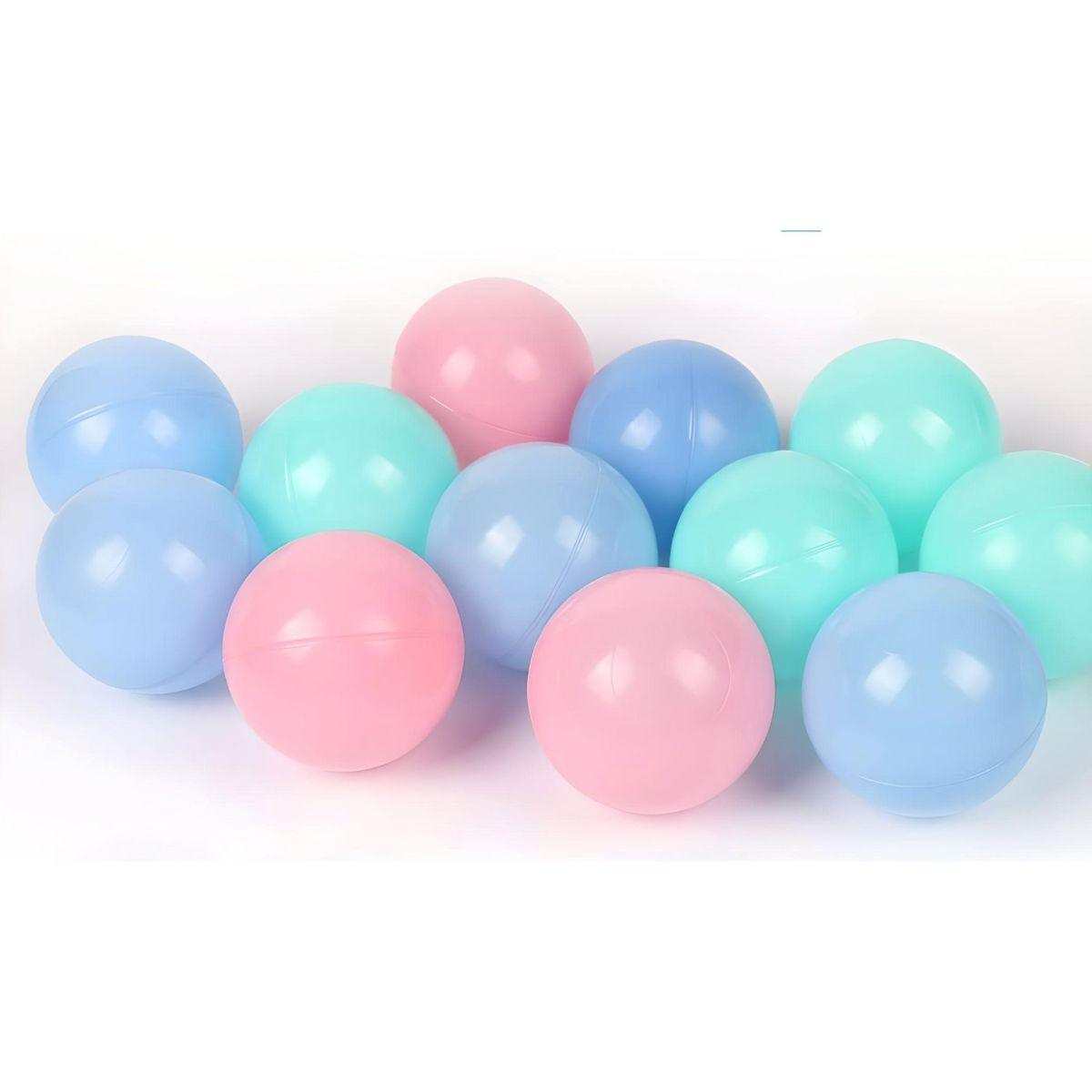 BabiePlay Colourful Odyssey Ball Pit Balls in pastel pink, blue, and green, BPA-free and safe for children.
