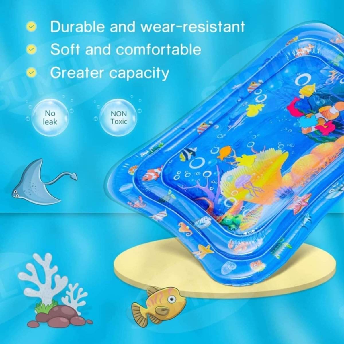 BabiesMart Tummy Time Water Play Mat durable, non-toxic, soft, and leak-proof baby sensory mat with bright aquatic design