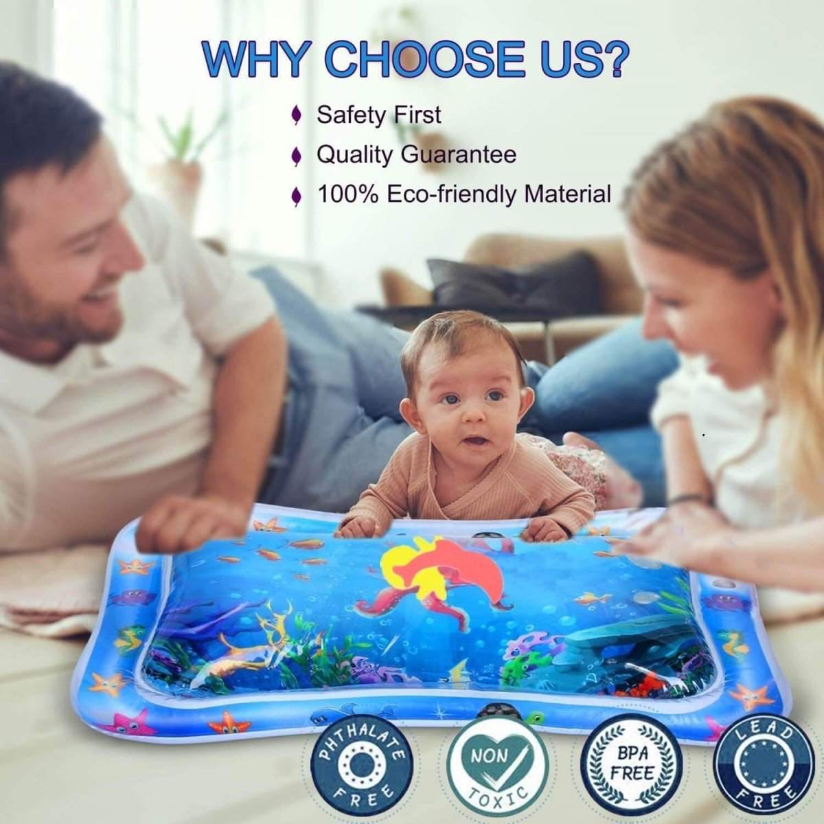 BabiesMart Tummy Time Water Play Mat with eco-friendly, non-toxic materials and bright floating toys for baby development