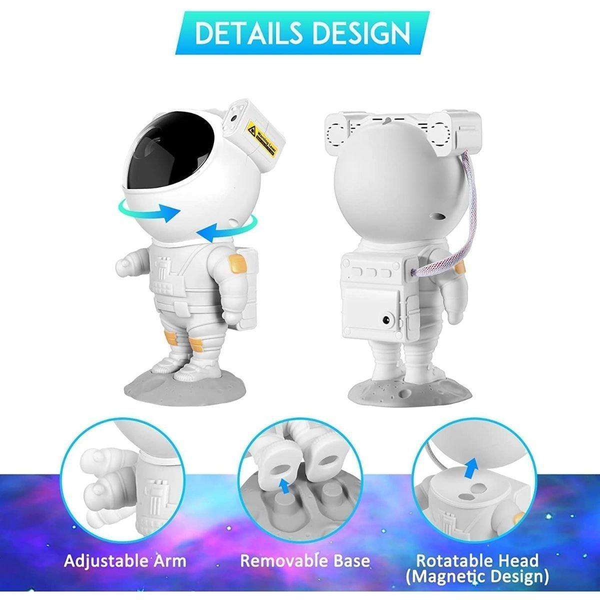 Glowly Astronaut LED galaxy projector with adjustable arm, removable base, and rotatable magnetic head design