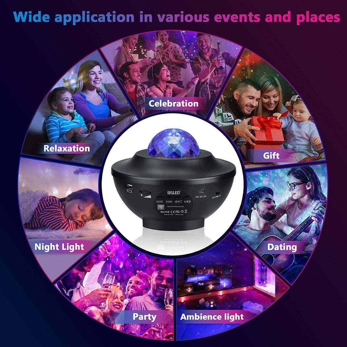 Glowly Galaxy Projector star night light with Bluetooth for relaxation, parties, gifts, and ambient lighting