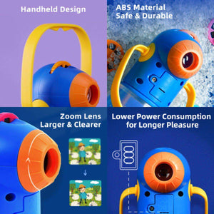 Magical Storybook Projector handheld design with zoom lens and durable ABS material for kids' bedtime storytelling and night light use.