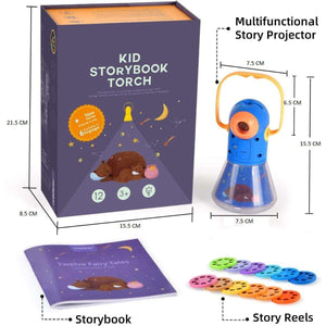 Magical Storybook Projector set with torch light, storybook, and colorful story reels for kids' bedtime storytelling and night light use