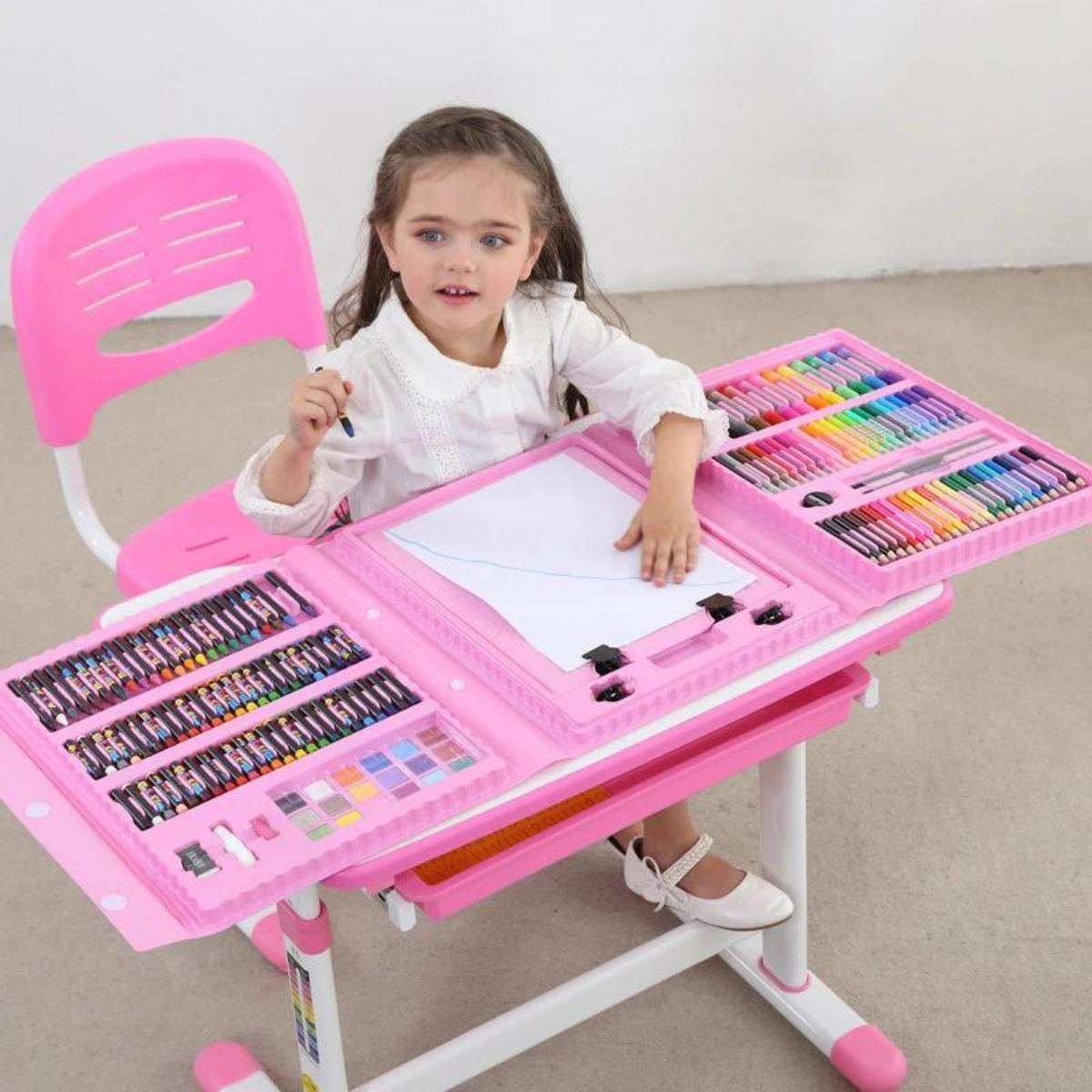 Kidst 208 Pieces deluxe art set with crayons, colored pencils, markers, and pop-up easel for kids' drawing and painting creativity