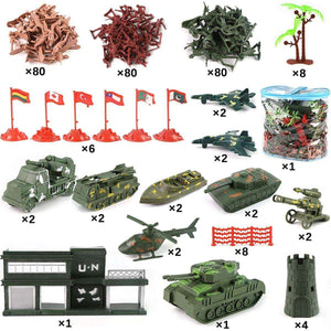 Kidst 307PCS Military Toy Playset with plastic soldiers, tanks, planes, flags, and storage container for imaginative play and strategy games