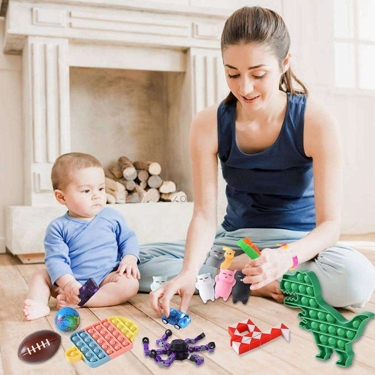 Mother and baby playing with Kidst Fidget Sensory Toy Set for stress relief and focus