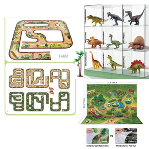 Kidst Dino Adventure 3D dinosaur puzzle with toy cars, realistic PVC dinosaur figures, and colorful dinosaur park play mat set