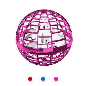 Kidst flying drone boomerang 360 rotating spinning UFO toy in pink cage design with LED lights