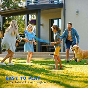 Family playing outside with Kidst Flying Drone toy in backyard on a sunny day