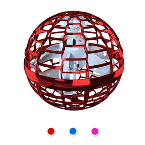 Kidst Flying Drone boomerang 360 rotating spinning UFO toy in red with protective cage and internal propellers