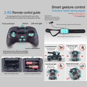 Kidst RC Tank Toy gesture-controlled remote with 2.4G signal and induction watch for multi-directional movement and water bomb launch