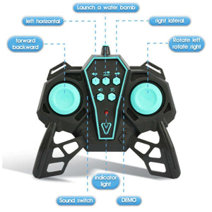 Kidst RC Tank Toy remote control with labeled buttons for multi-directional movement and water bomb launch