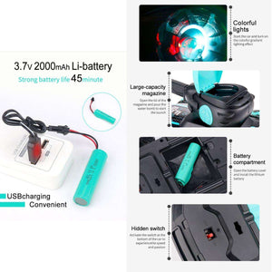 Kidst RC Tank Toy rechargeable battery USB charging colorful lights water bomb magazine hidden switch battery compartment
