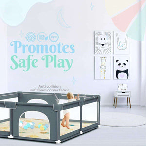 Toddly Explorer Max baby playpen with safe anti-collision foam corners and mesh sides promoting secure play for toddlers