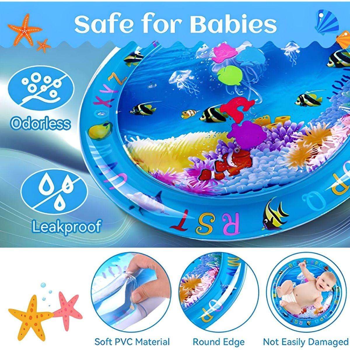 Toddly SplashCircle baby tummy time water mat with underwater design, safe soft PVC, odorless and leakproof for infants and toddlers