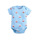 Feather & Fawn Hopscotch Short Sleeve Baby Bodysuit | Sailboat Blue or Bear at Sea Print (6-9 M)