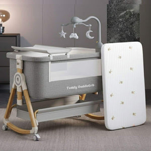 Toddly CuddleCrib 3-in-1 adjustable baby bassinet with wood grain finish and premium 4D Air Fiber mattress