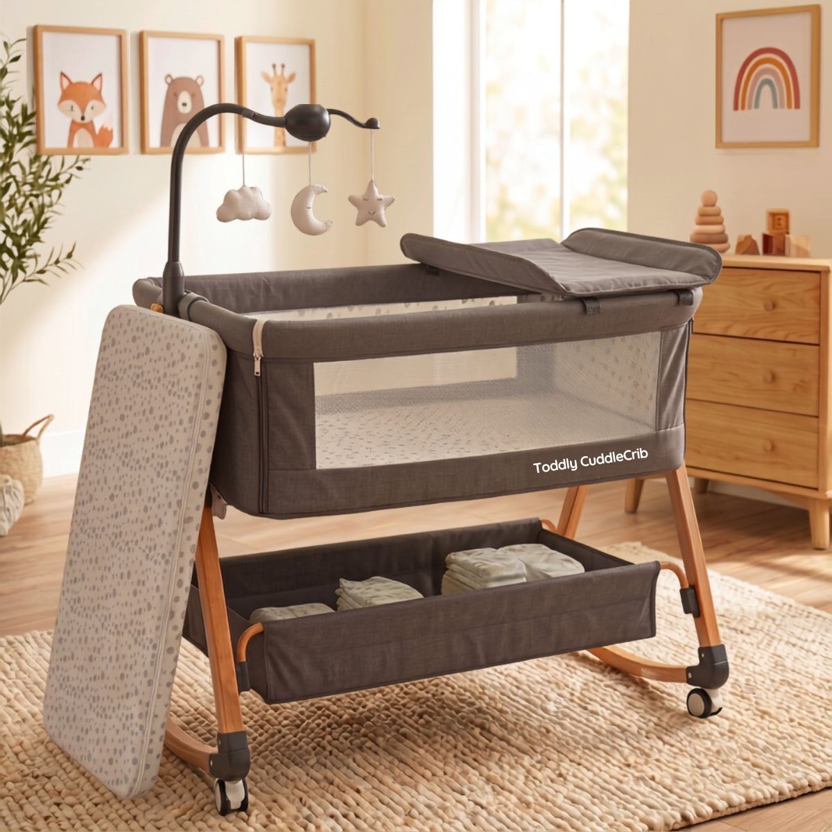 Toddly CuddleCrib 3-in-1 Bassinet – Rocker, Adjustable Height & Premium Mattress With Rope