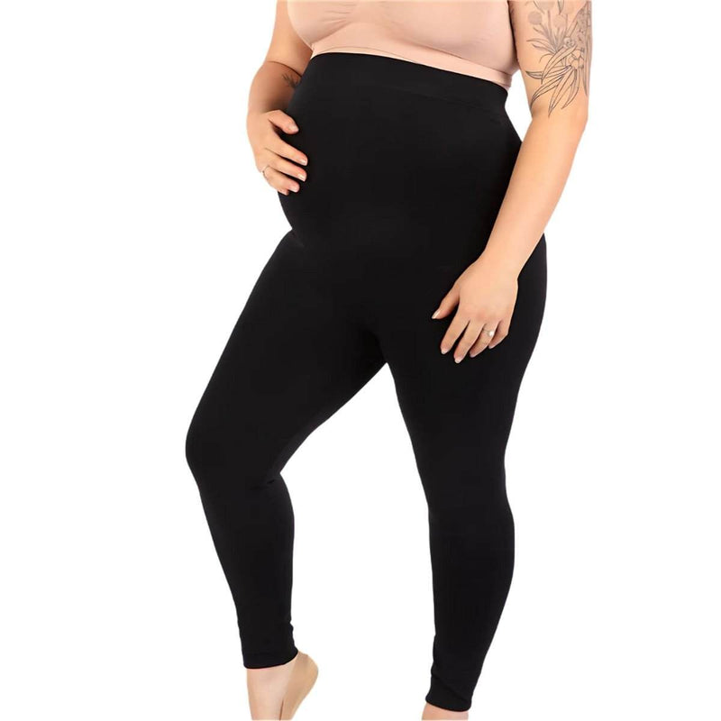 Pregnant woman wearing B Free Maternity Support Leggings with over-the-bump ribbed waistband and seamless design for comfort and support