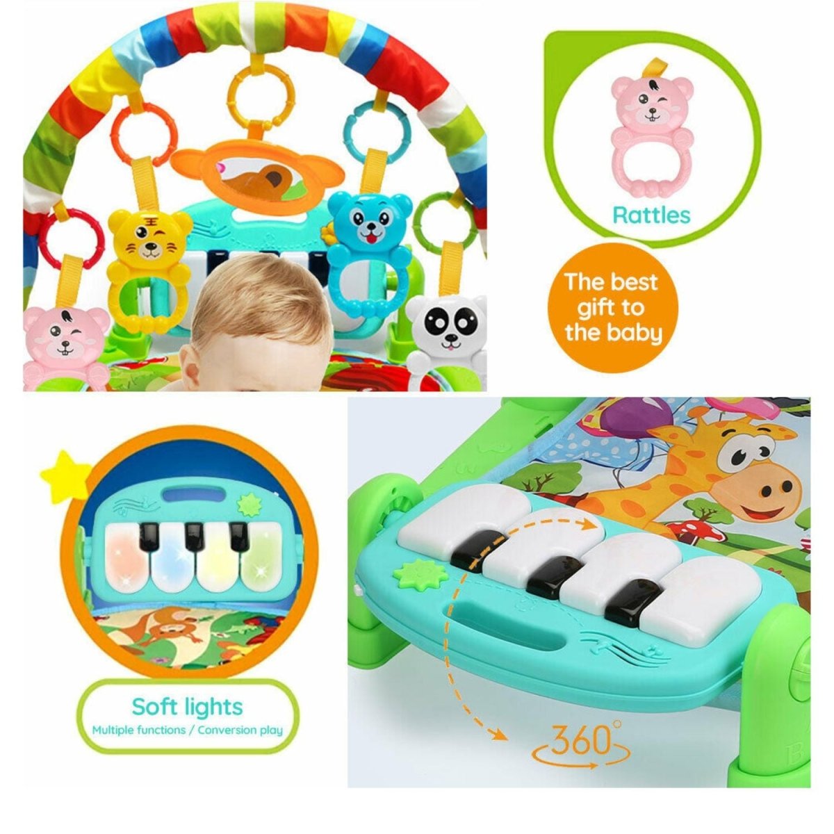 BabiePlay Kick'n'Play Musical Activity Baby Gym Mat for Motor & Early Development Baby Gym Mat